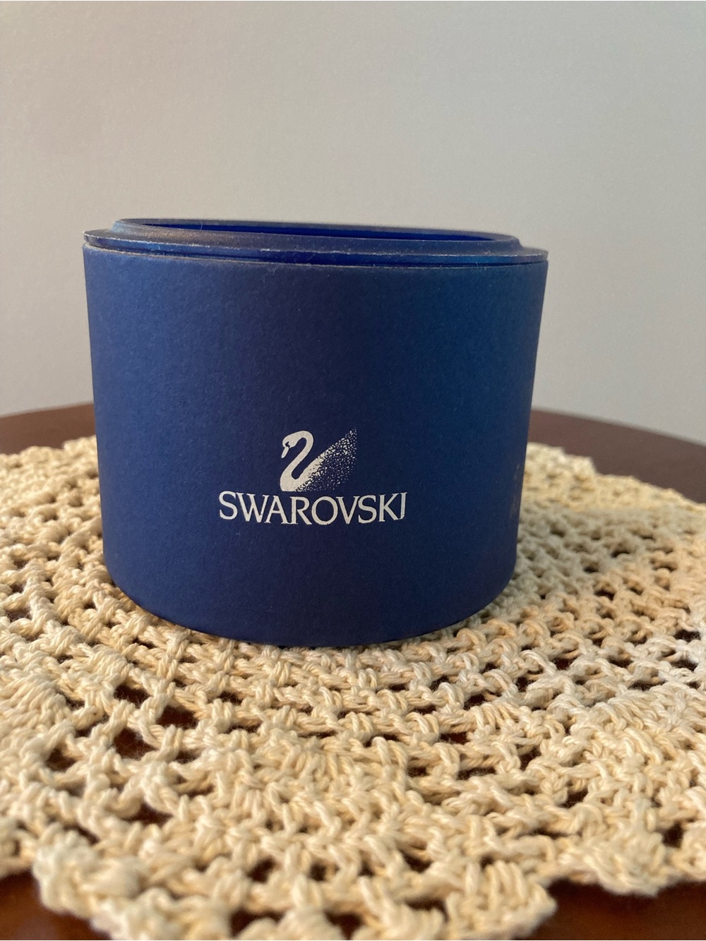 Swarovski EMPTY cylindrical Blue Round Box with Swan Logo